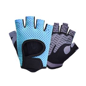 Gym Fitness Gloves Women Weight Lifting Yoga Breathable Half Finger Anti-Slip Pad Bicycle Cycling Glove Sport Exercise Equipment (Color: Sky blue, size: XL)